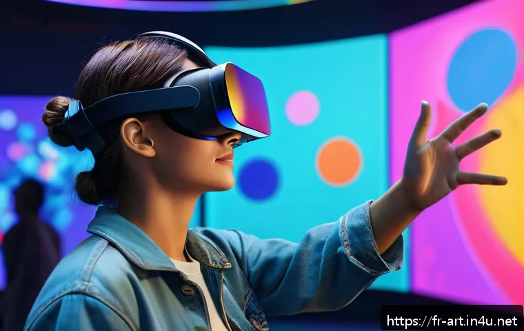 미술 교육과 게임 기반 학습 - A vibrant digital art studio scene inside a futuristic virtual reality environment, featuring a youn...